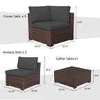 Ensemble de canapés d'extérieur sectionnels en osier 6 pièces avec coussins