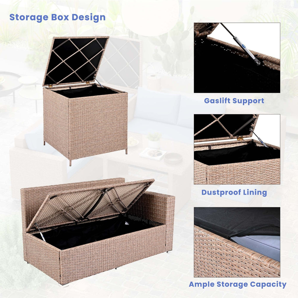 Ensemble de canapés de patio en rotin PE 6 pièces avec rangement et sièges réglables