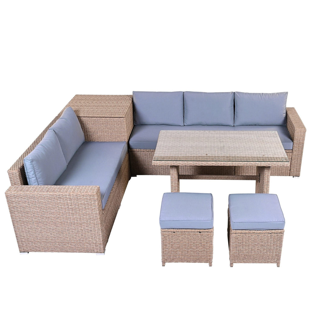 Ensemble de canapés de patio en rotin PE 6 pièces avec rangement et sièges réglables