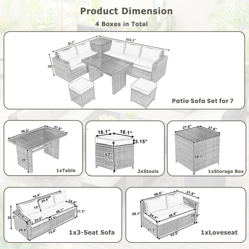 Ensemble de canapés de patio en rotin PE 6 pièces avec rangement et sièges réglables
