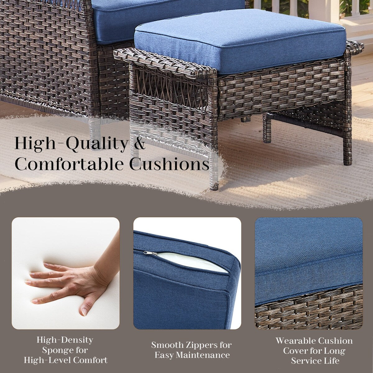 Ensemble de 6 meubles de jardin en rotin - Marron