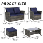 Ensemble de 6 meubles de jardin, canapé sectionnel en osier toutes saisons avec table basse en verre et 2 poufs