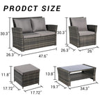 Ensemble de 6 meubles de jardin, canapé sectionnel en osier toutes saisons avec table basse en verre et 2 poufs