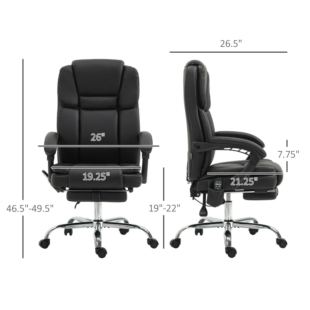 Fauteuil de bureau inclinable avec massage par vibrations à 6 points, revêtement en cuir synthétique, avec chauffage lombaire et repose-pieds