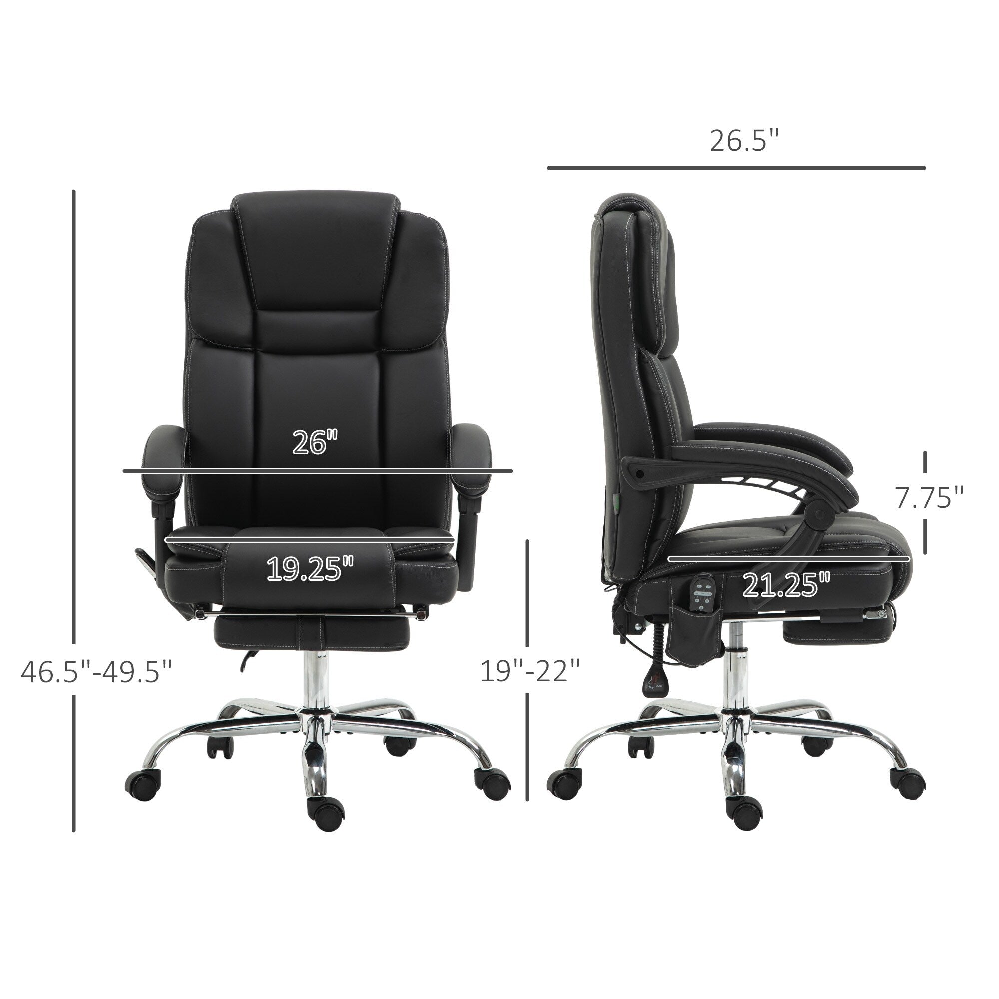 Fauteuil de bureau inclinable avec massage par vibrations à 6 points, revêtement en cuir synthétique, avec chauffage lombaire et repose-pieds
