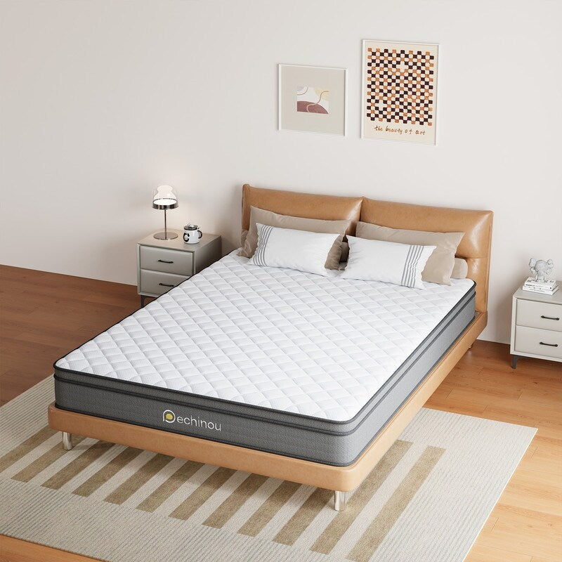 Matelas hybride Queen Size de 6 po dans une boîte avec mousse à mémoire de forme en gel, soutien moyennement ferme, soulagement de la pression et isolation des mouvements