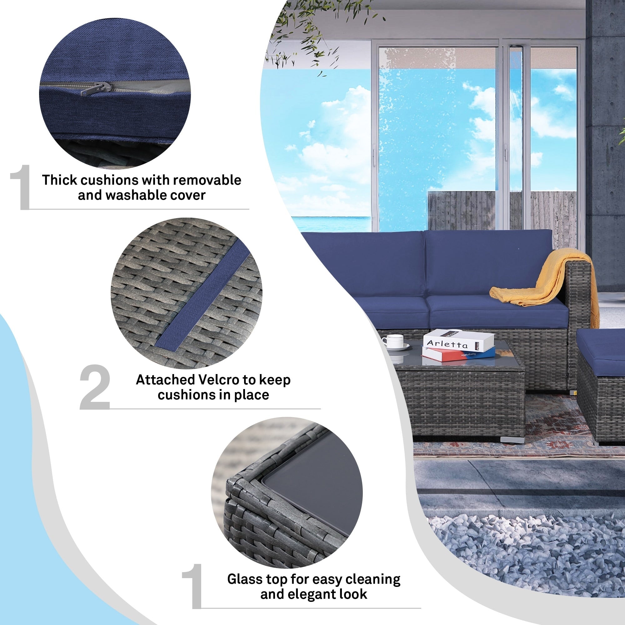 Ensemble de canapés d'extérieur sectionnels en osier 6 pièces