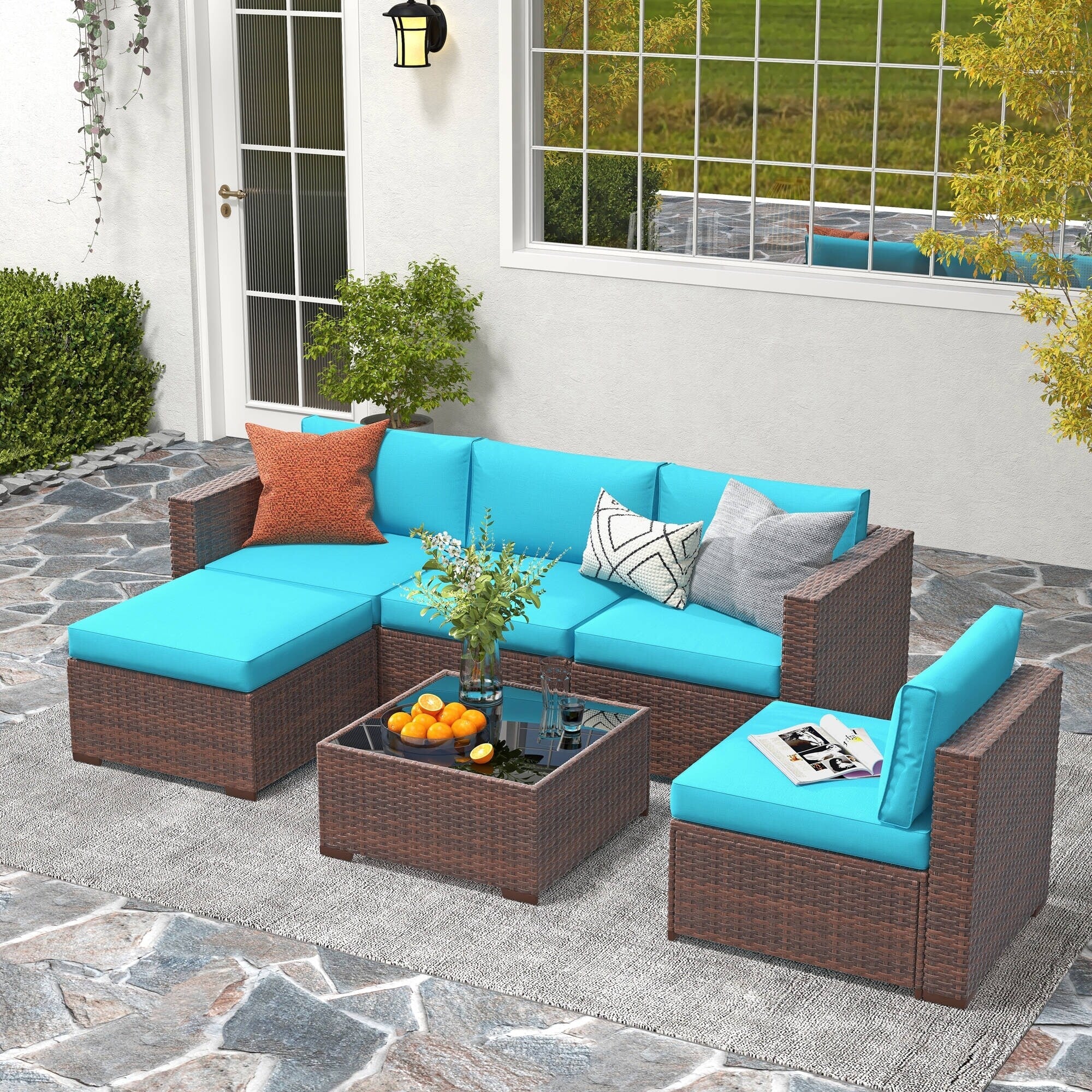 Ensemble de canapés d'extérieur sectionnels en osier 6 pièces