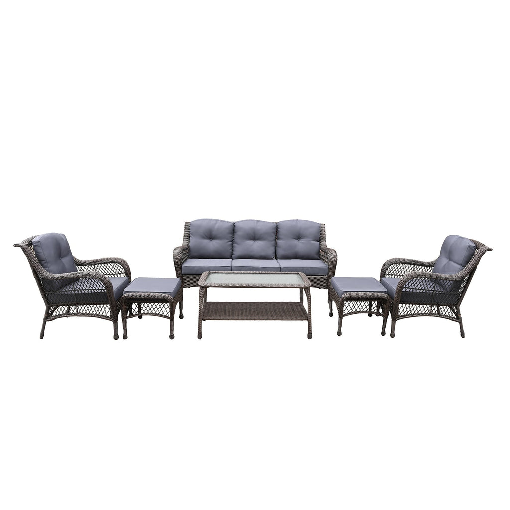 Ensemble de 6 meubles de patio en résine tressée avec dossier haut