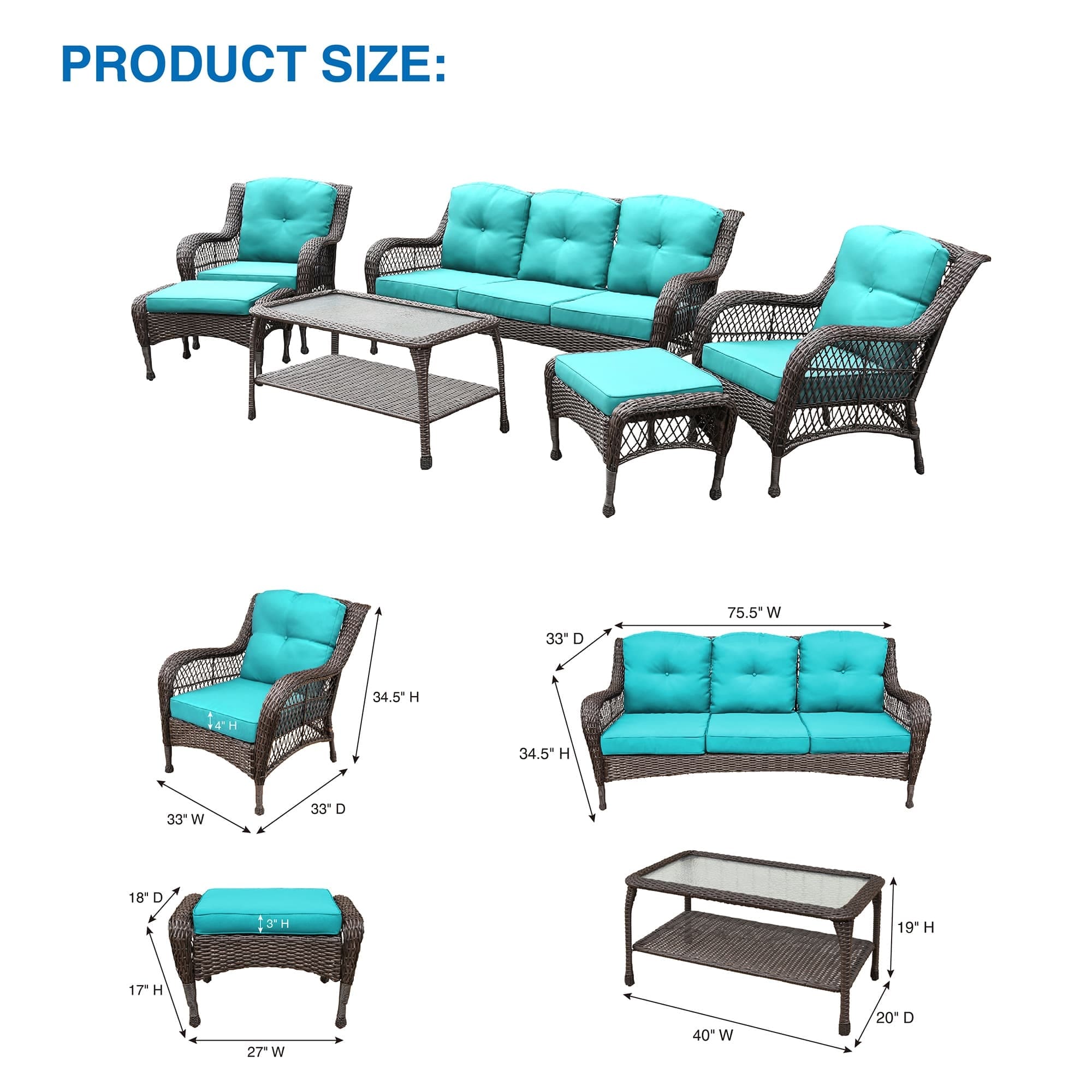 Ensemble de 6 meubles de patio en résine tressée avec dossier haut
