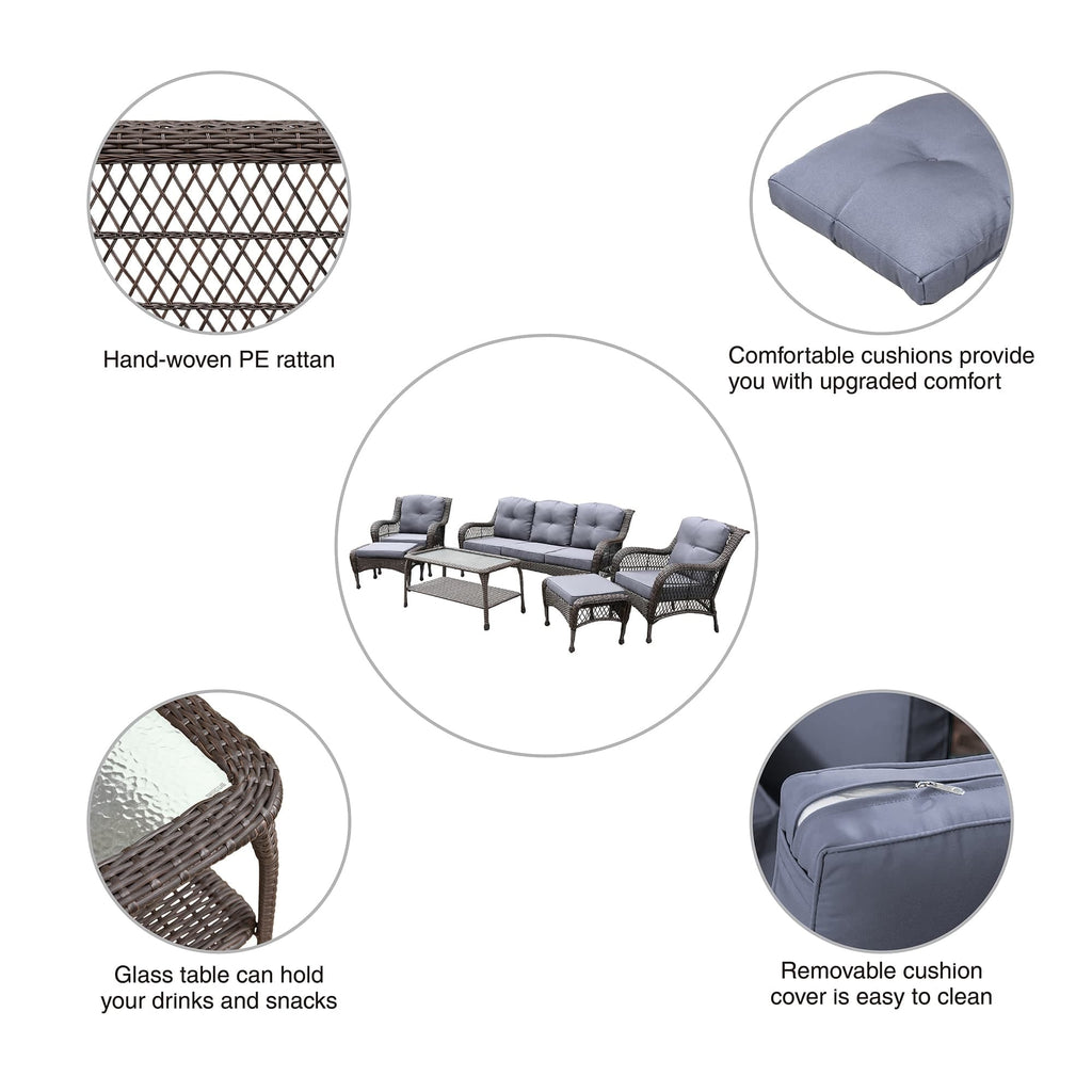 Ensemble de 6 meubles de patio en résine tressée avec dossier haut