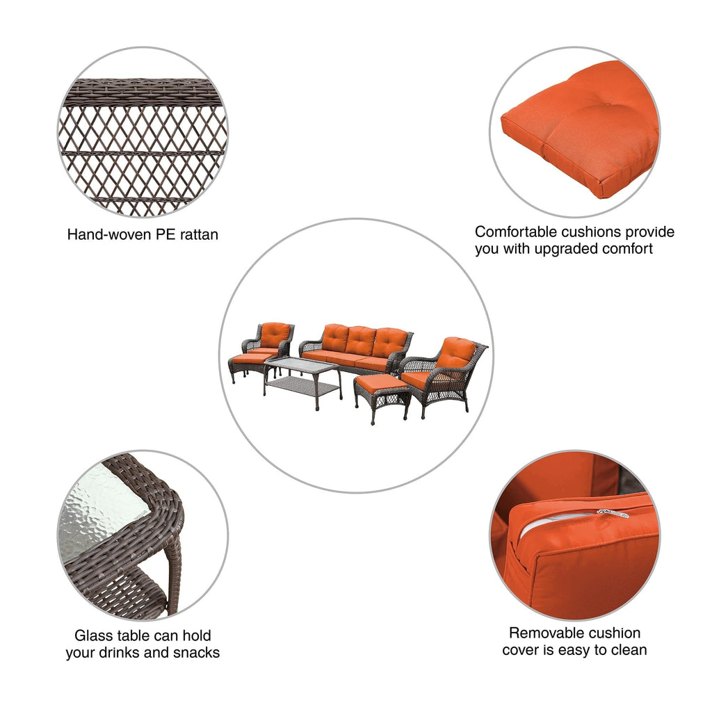 Ensemble de 6 meubles de patio en résine tressée avec dossier haut