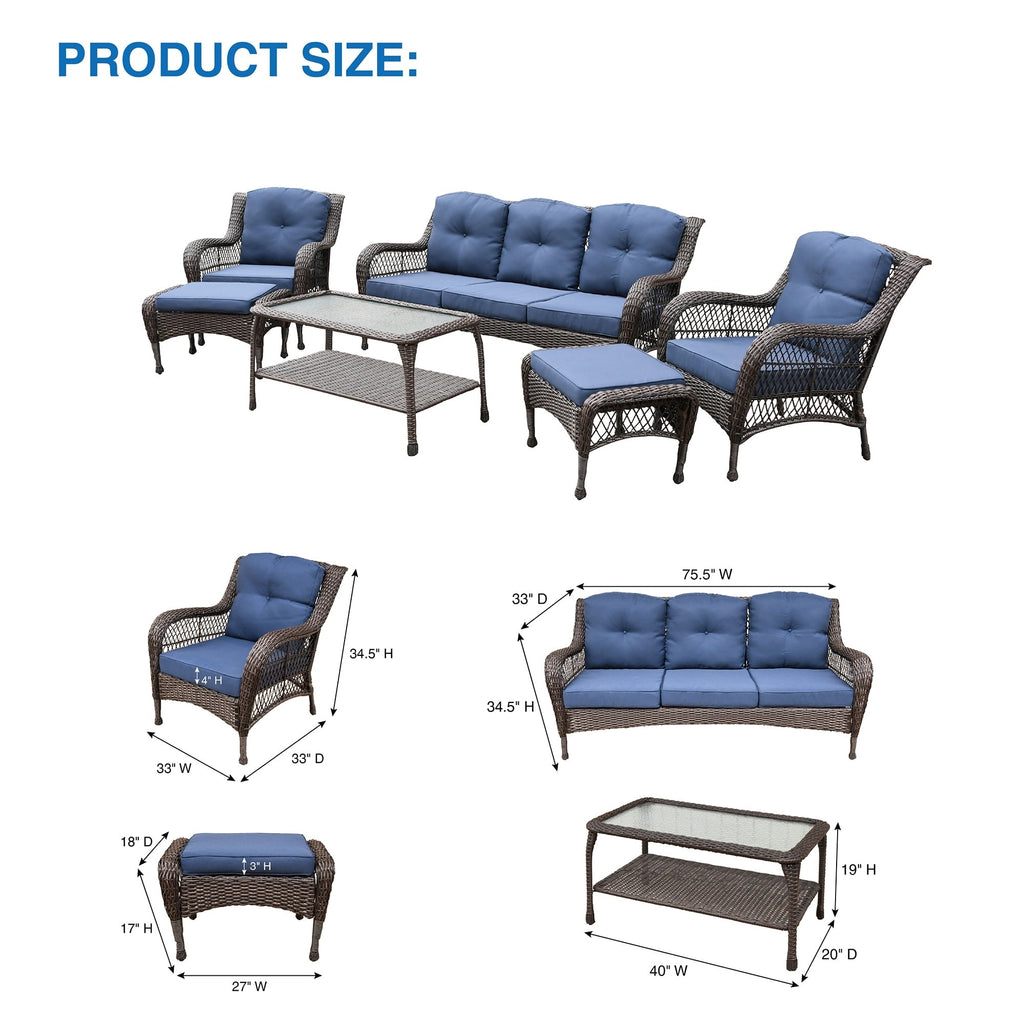 Ensemble de 6 meubles de patio en résine tressée avec dossier haut