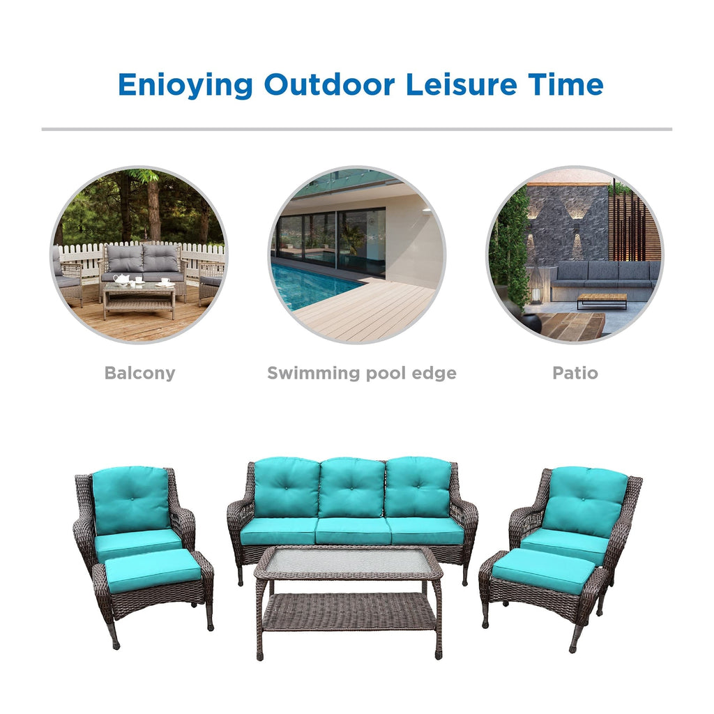 Ensemble de 6 meubles de patio en résine tressée avec dossier haut