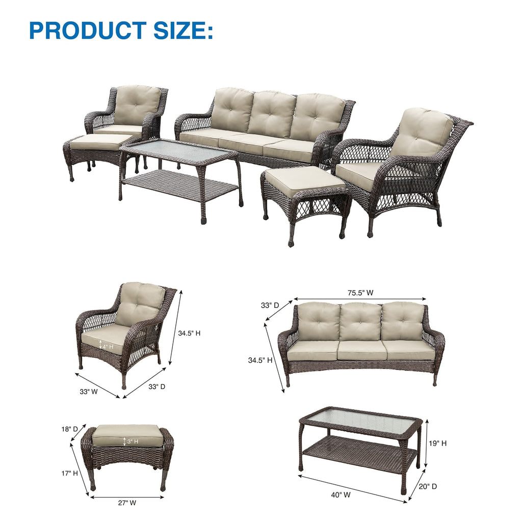 Ensemble de 6 meubles de patio en résine tressée avec dossier haut