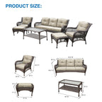 Ensemble de 6 meubles de patio en résine tressée avec dossier haut