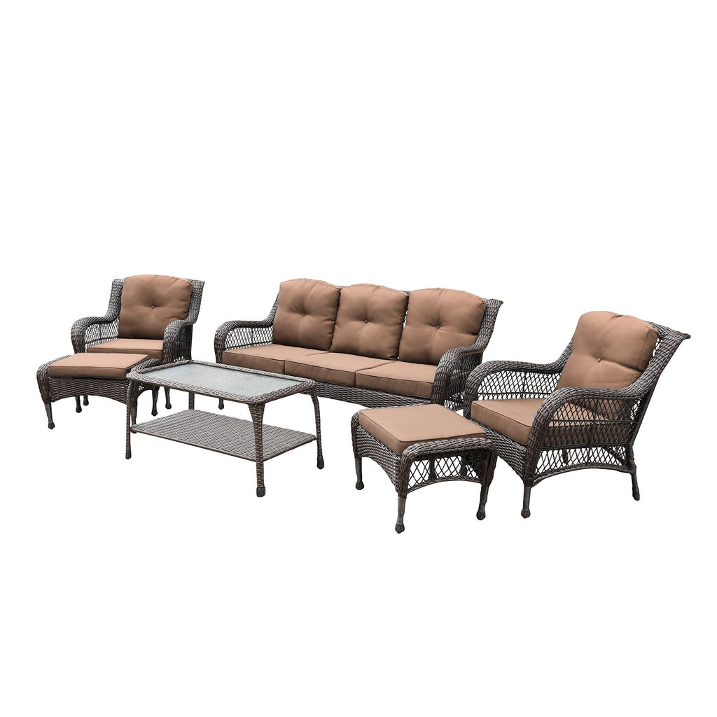 Ensemble de 6 meubles de patio en résine tressée avec dossier haut