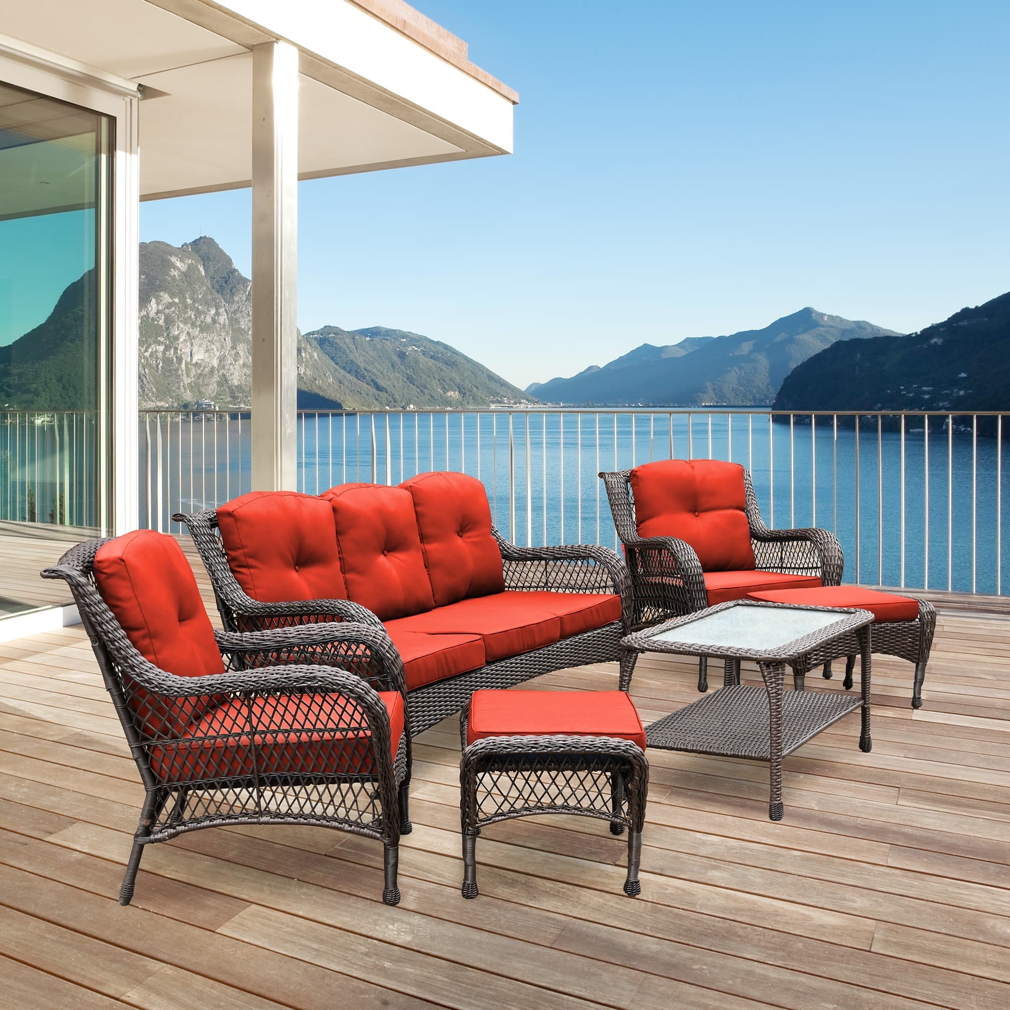 Ensemble de 6 meubles de patio en résine tressée avec dossier haut