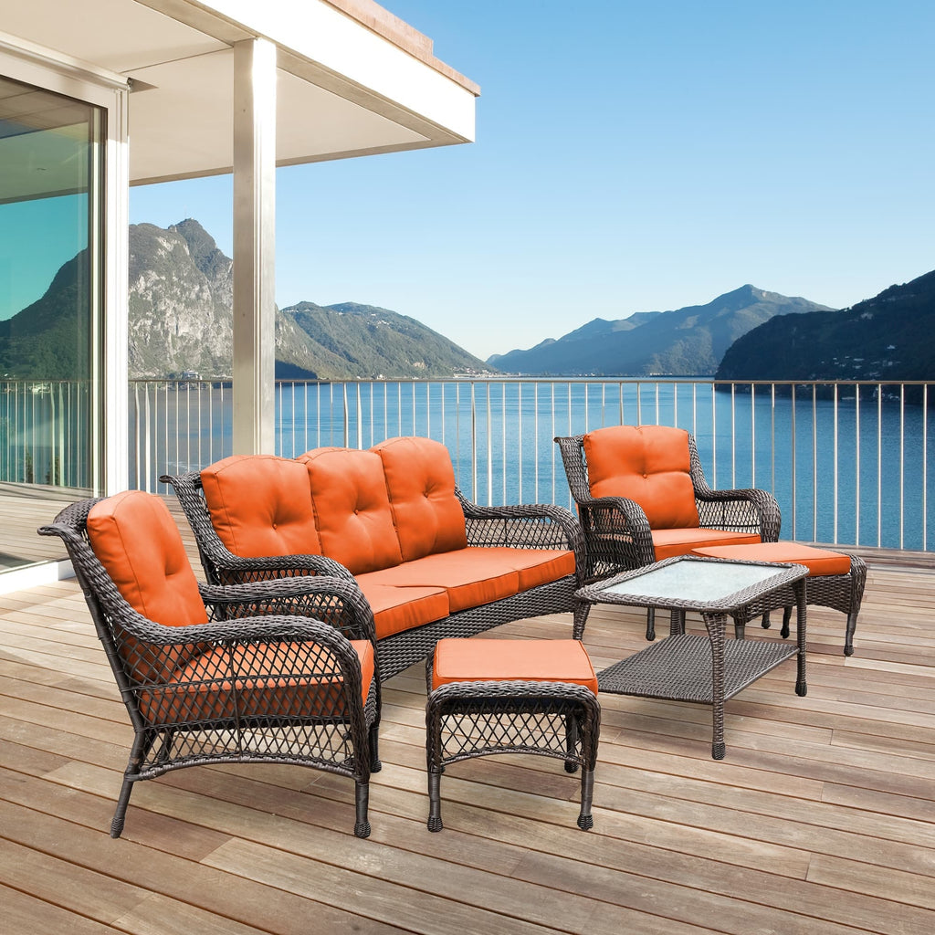 Ensemble de 6 meubles de patio en résine tressée avec dossier haut