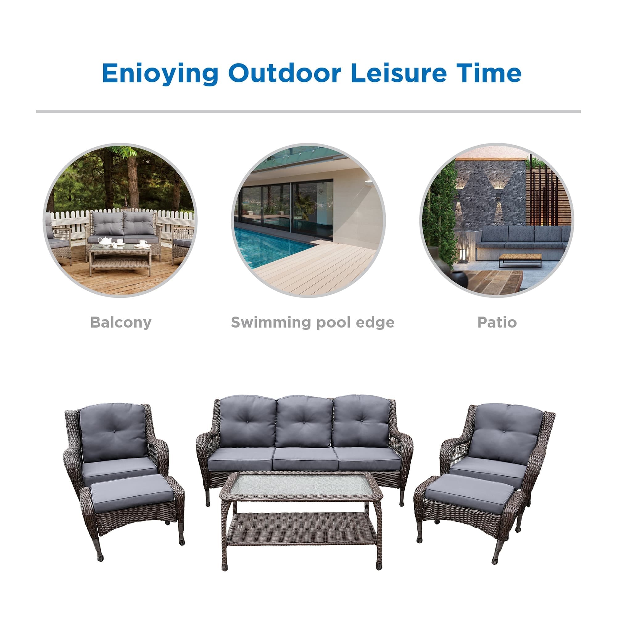 Ensemble de 6 meubles de patio en résine tressée avec dossier haut