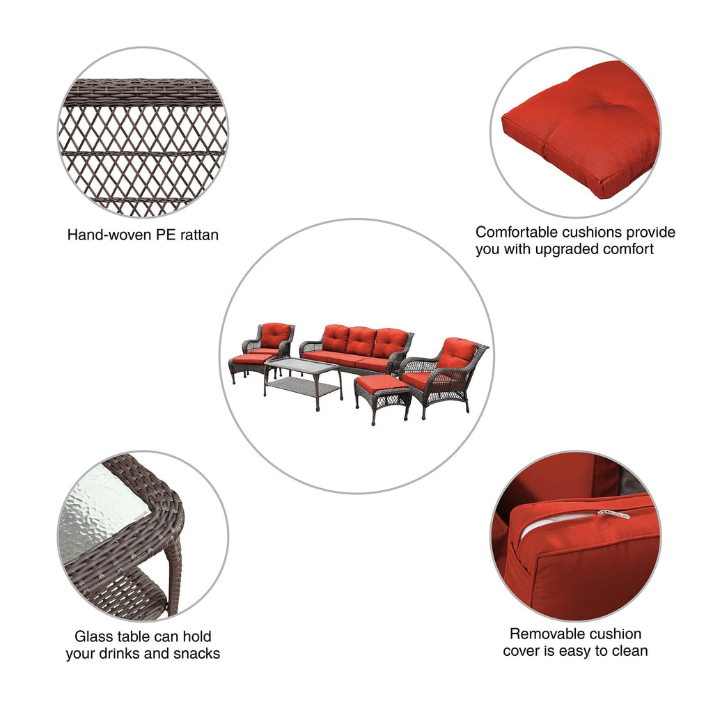 Ensemble de 6 meubles de patio en résine tressée avec dossier haut