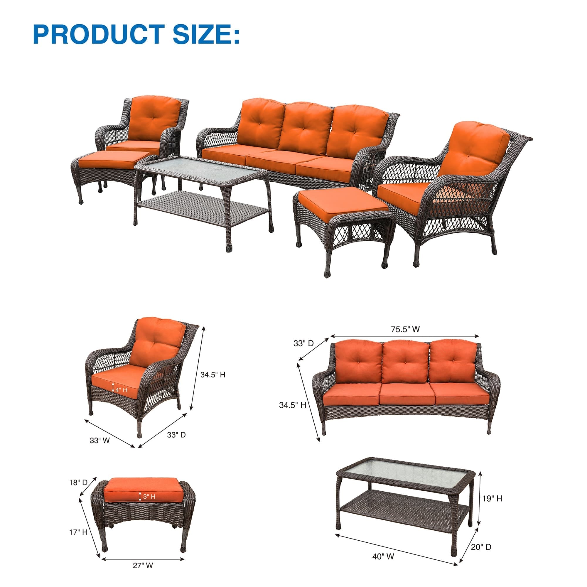 Ensemble de 6 meubles de patio en résine tressée avec dossier haut