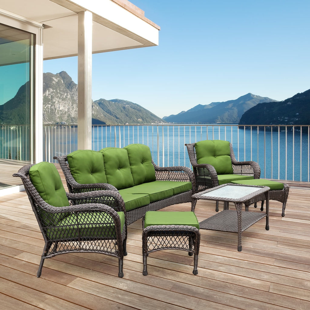 Ensemble de 6 meubles de patio en résine tressée avec dossier haut