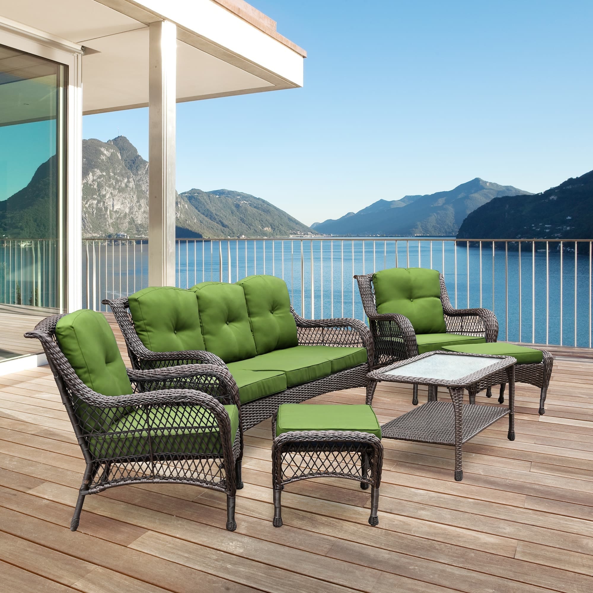 Ensemble de 6 meubles de patio en résine tressée avec dossier haut