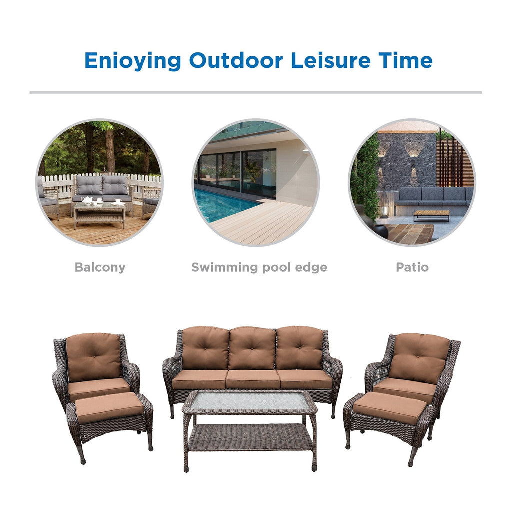 Ensemble de 6 meubles de patio en résine tressée avec dossier haut