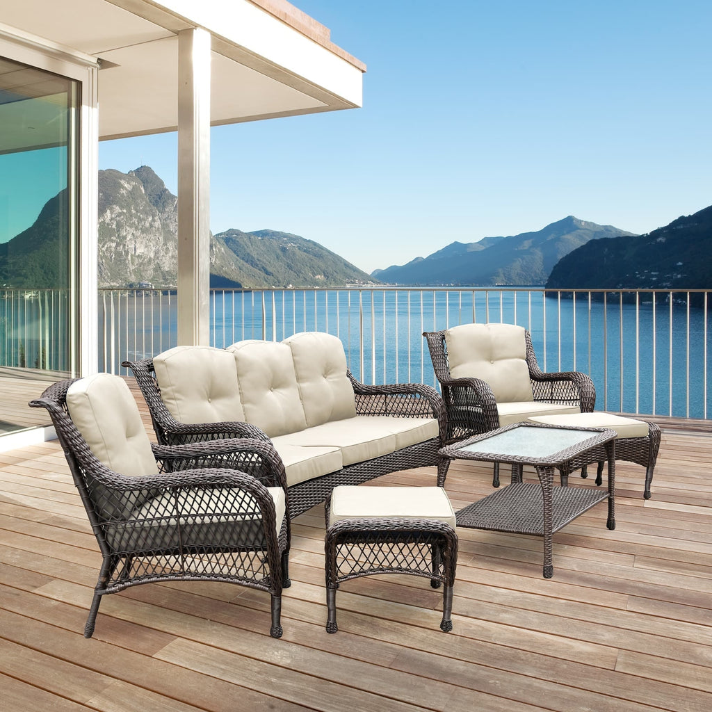 Ensemble de 6 meubles de patio en résine tressée avec dossier haut