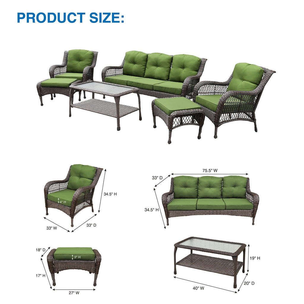 Ensemble de 6 meubles de patio en résine tressée avec dossier haut