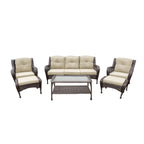 Ensemble de 6 meubles de patio en résine tressée avec dossier haut