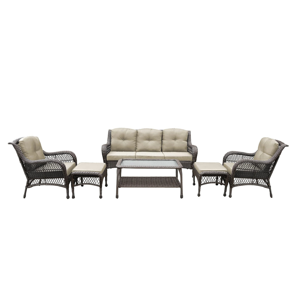 Ensemble de 6 meubles de patio en résine tressée avec dossier haut