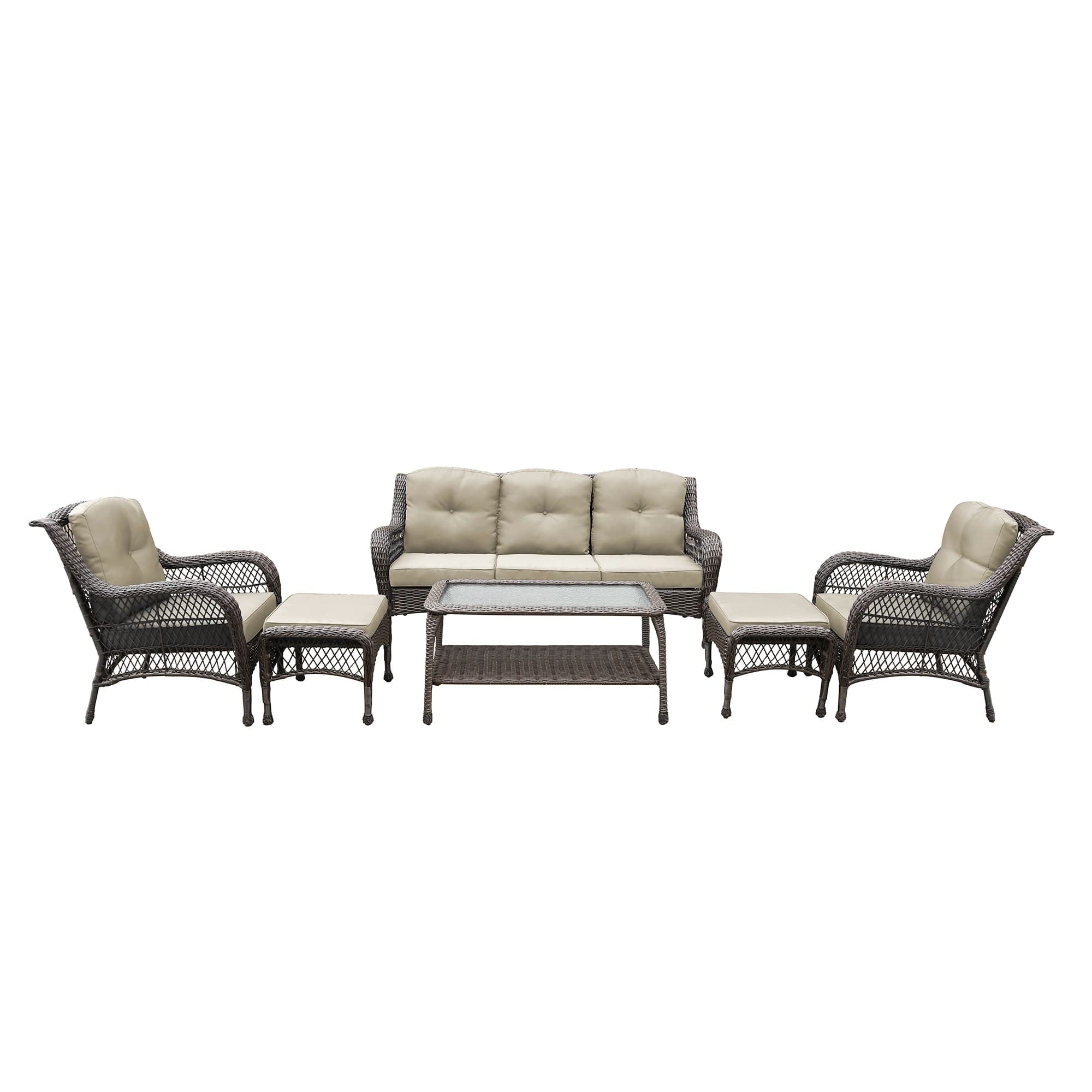 Ensemble de 6 meubles de patio en résine tressée avec dossier haut