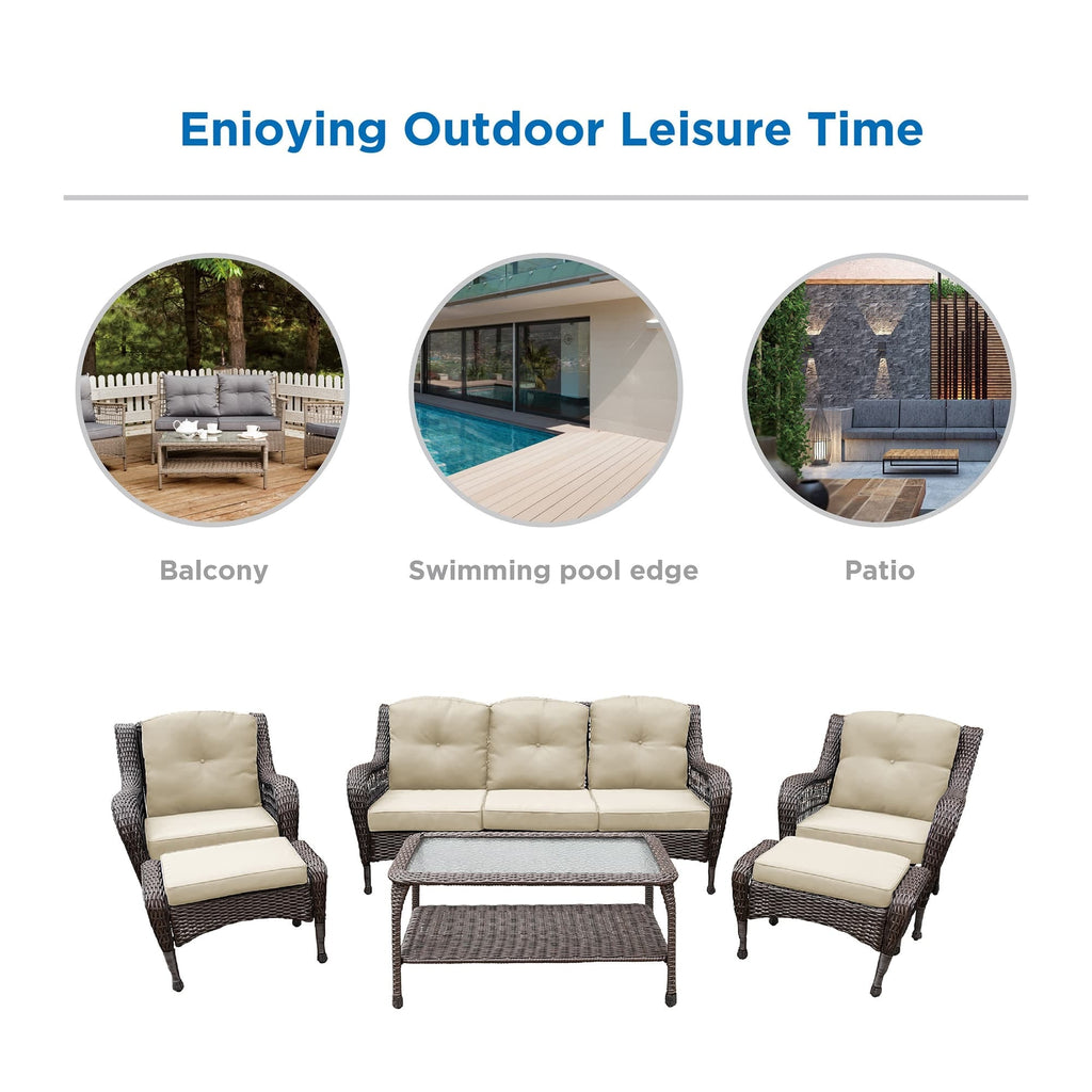 Ensemble de 6 meubles de patio en résine tressée avec dossier haut