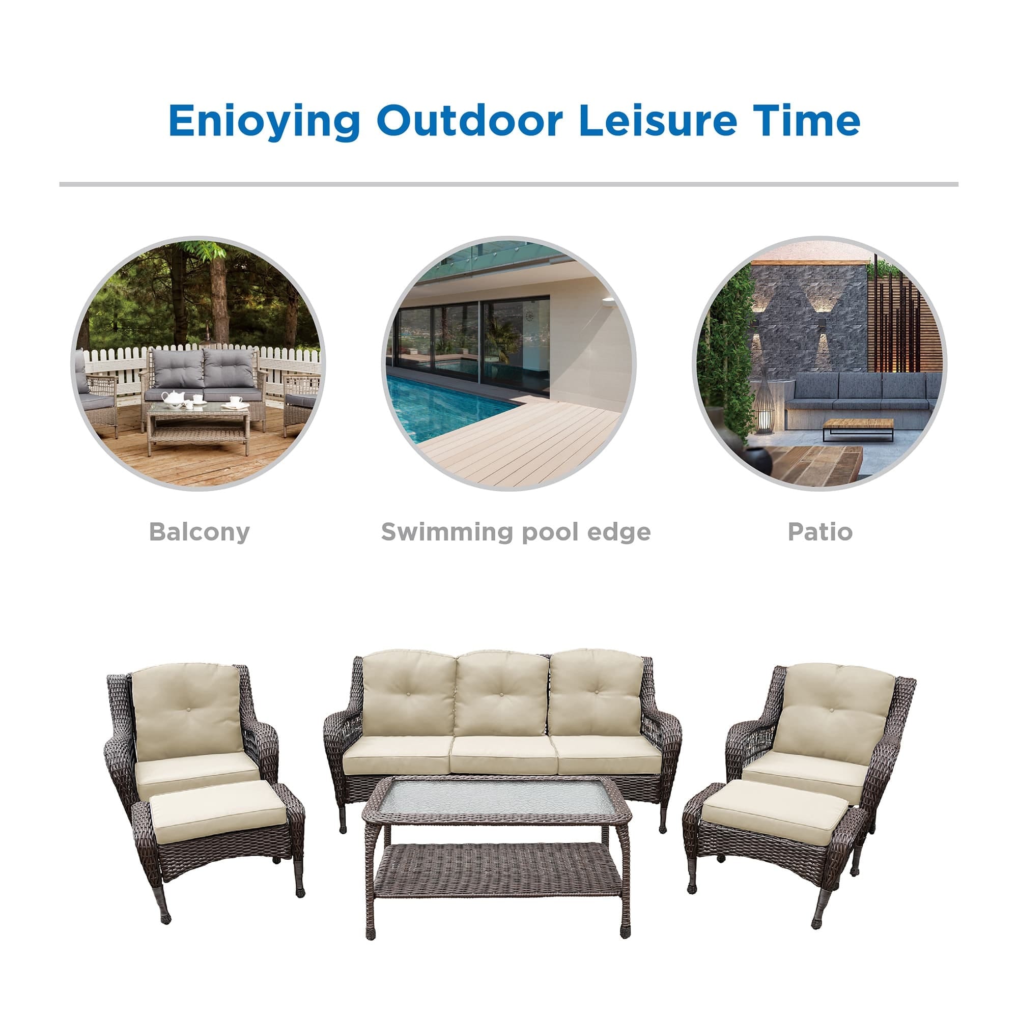 Ensemble de 6 meubles de patio en résine tressée avec dossier haut