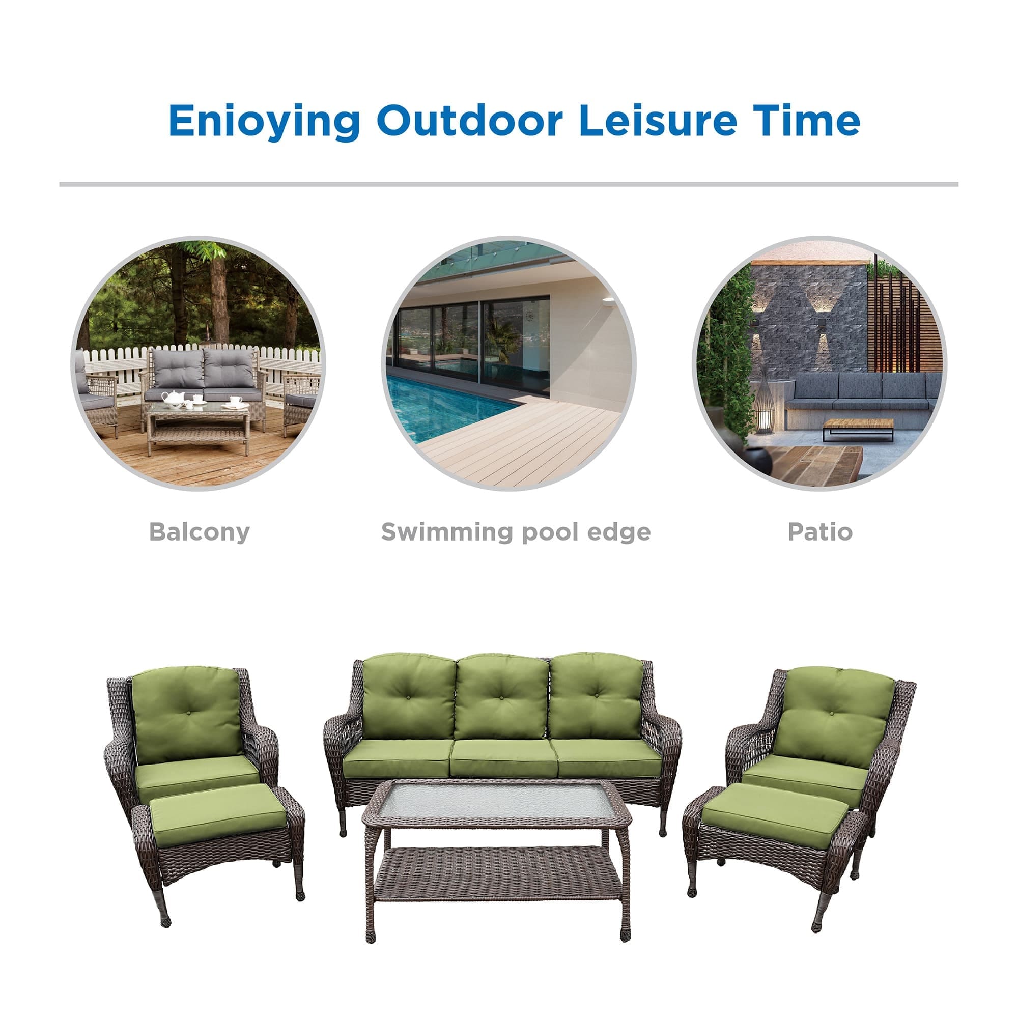 Ensemble de 6 meubles de patio en résine tressée avec dossier haut