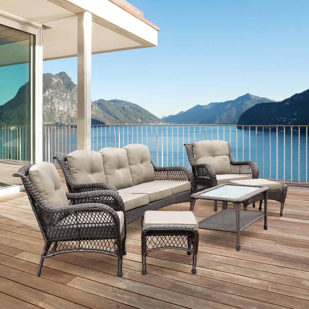 Ensemble de 6 meubles de patio en résine tressée avec dossier haut