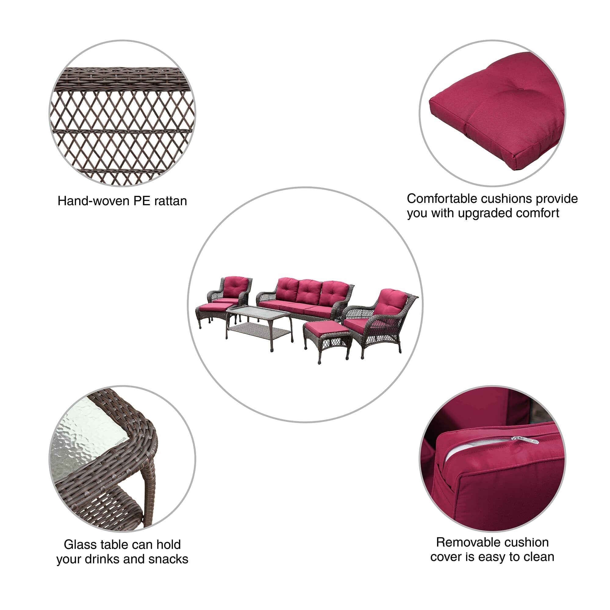 Ensemble de 6 meubles de patio en résine tressée avec dossier haut