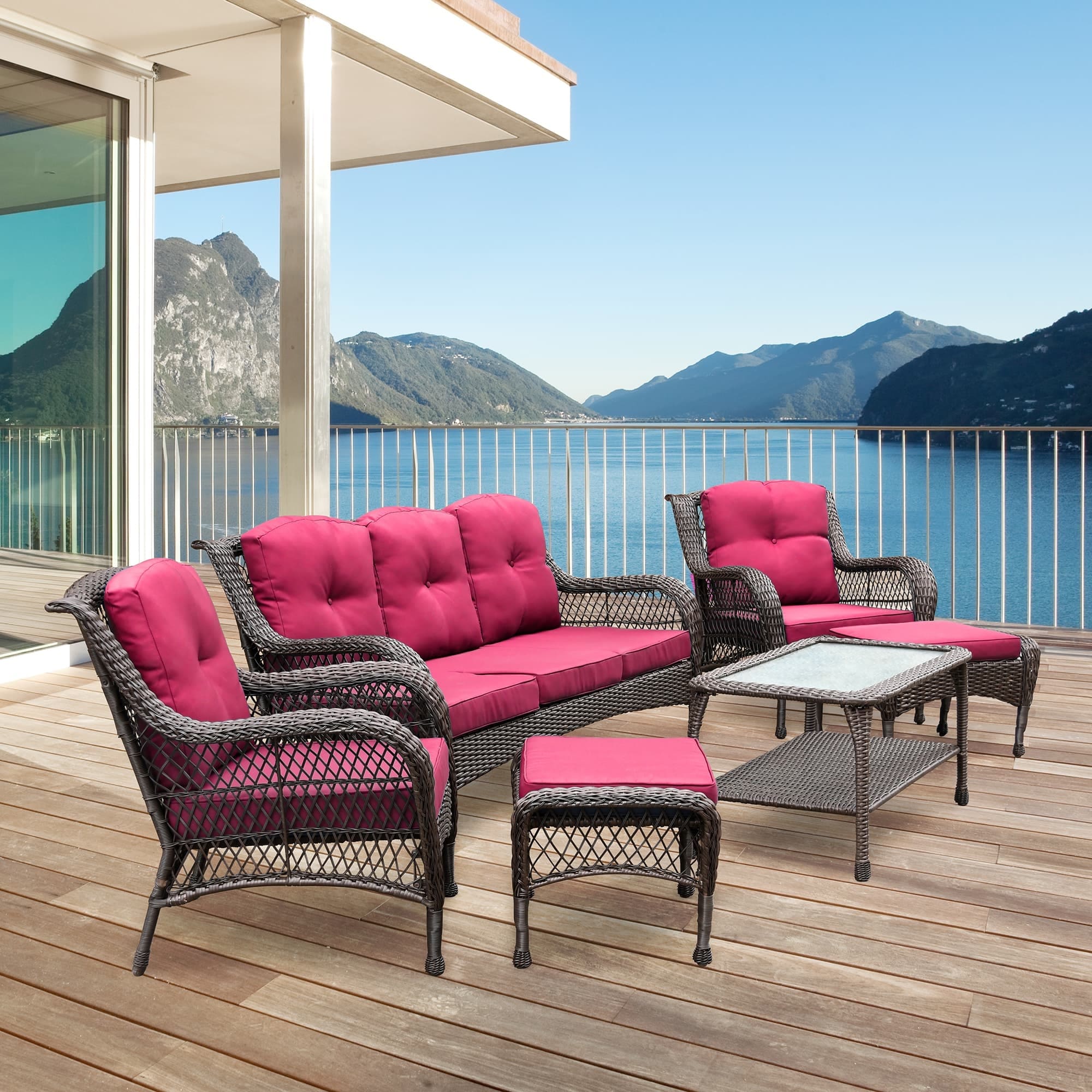 Ensemble de 6 meubles de patio en résine tressée avec dossier haut