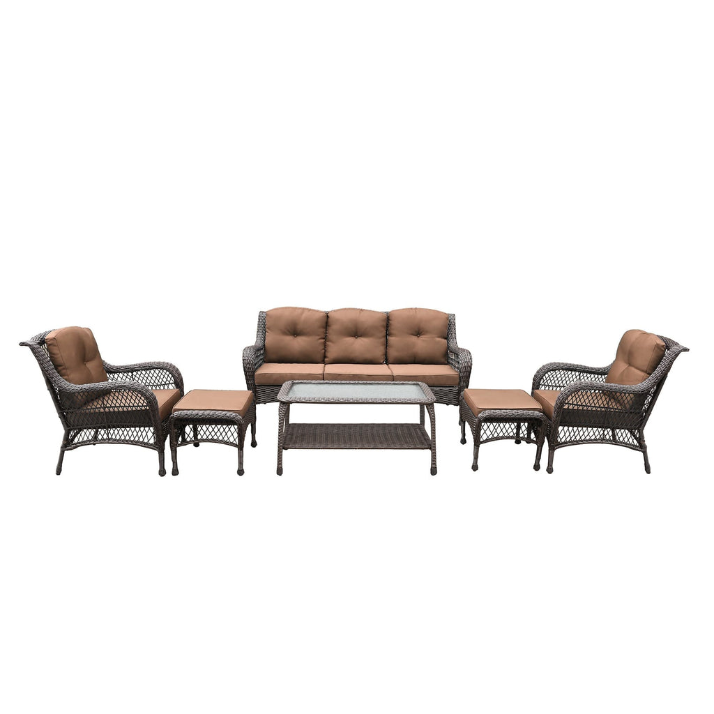 Ensemble de 6 meubles de patio en résine tressée avec dossier haut