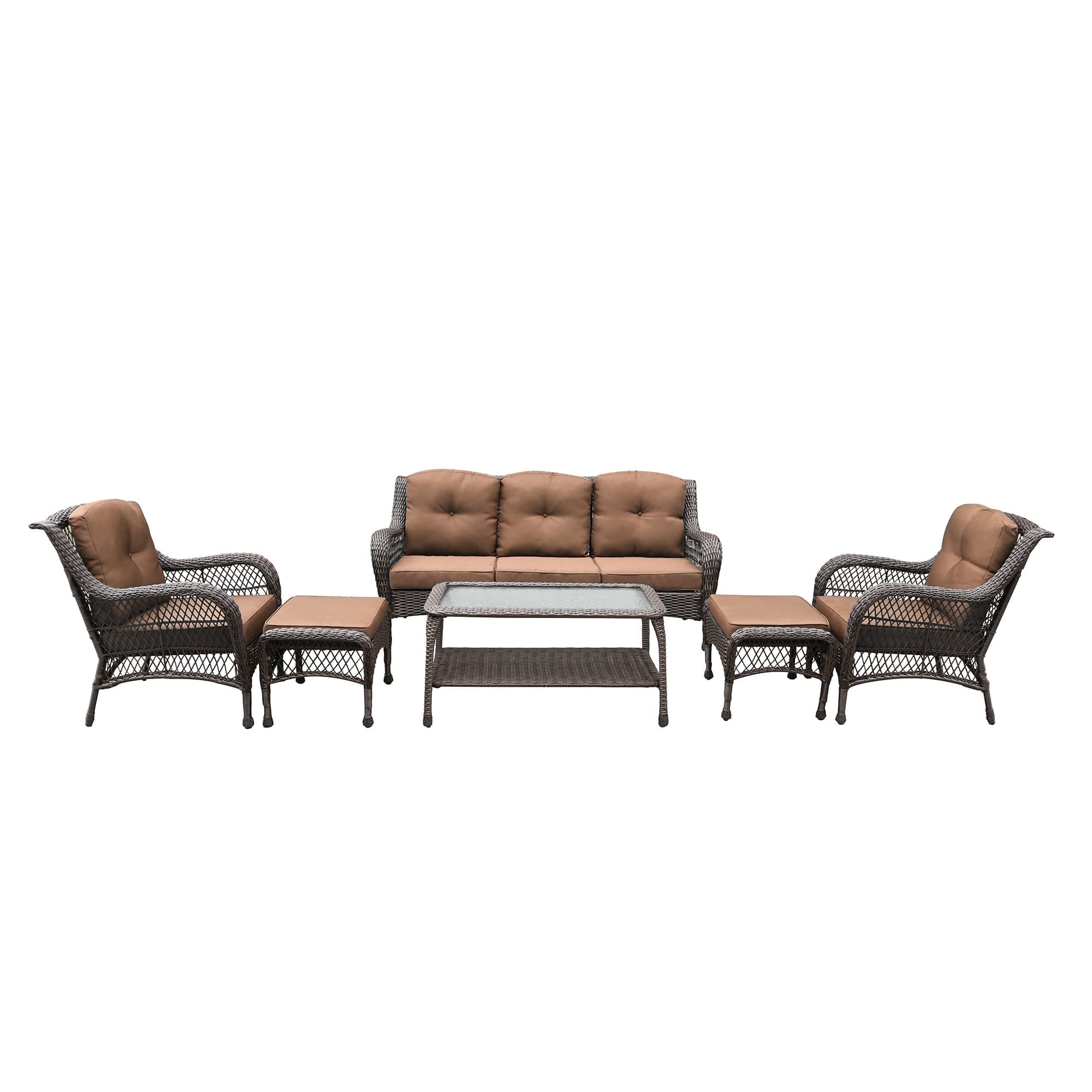 Ensemble de 6 meubles de patio en résine tressée avec dossier haut