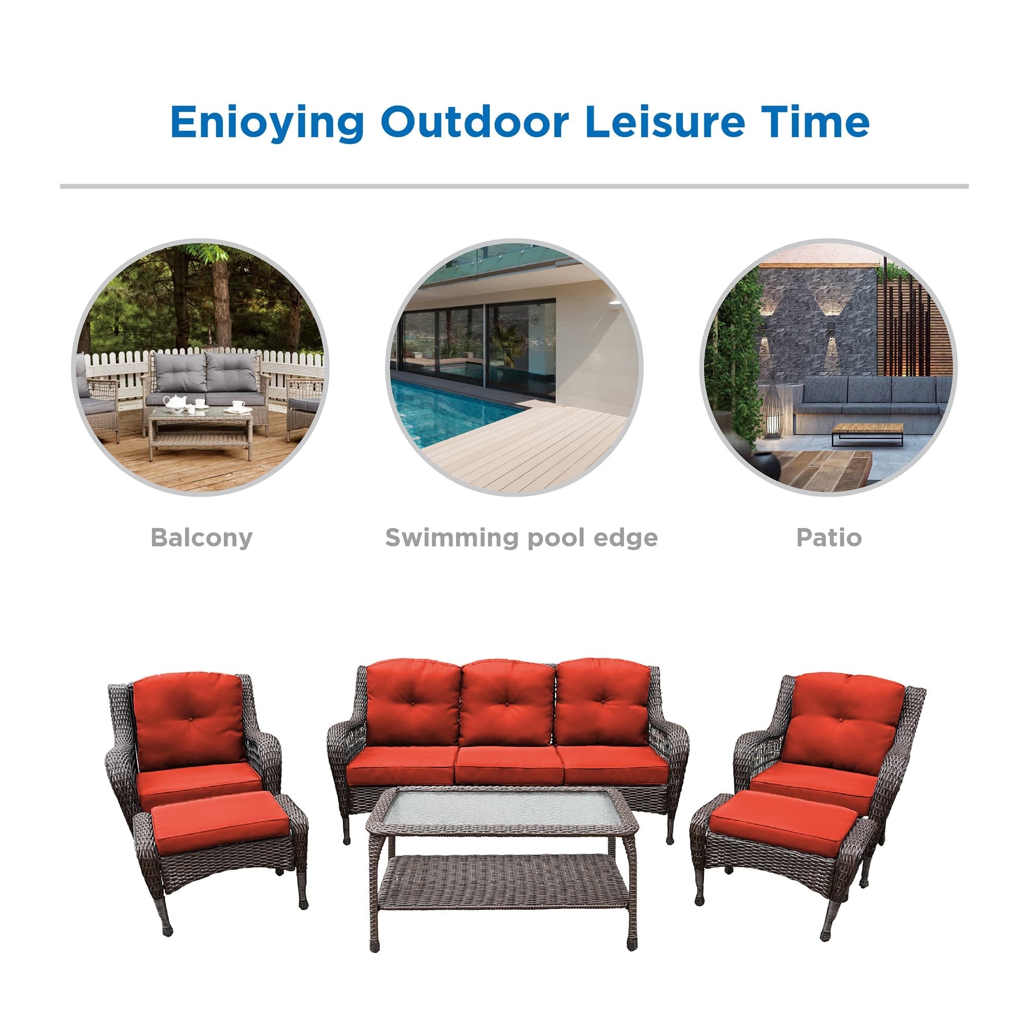 Ensemble de 6 meubles de patio en résine tressée avec dossier haut