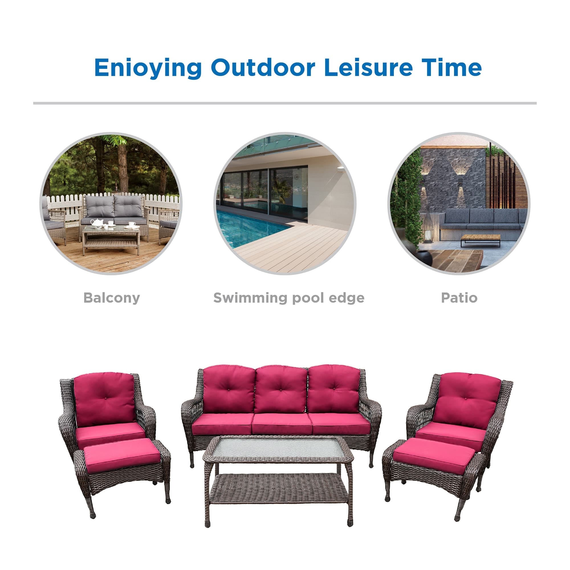 Ensemble de 6 meubles de patio en résine tressée avec dossier haut