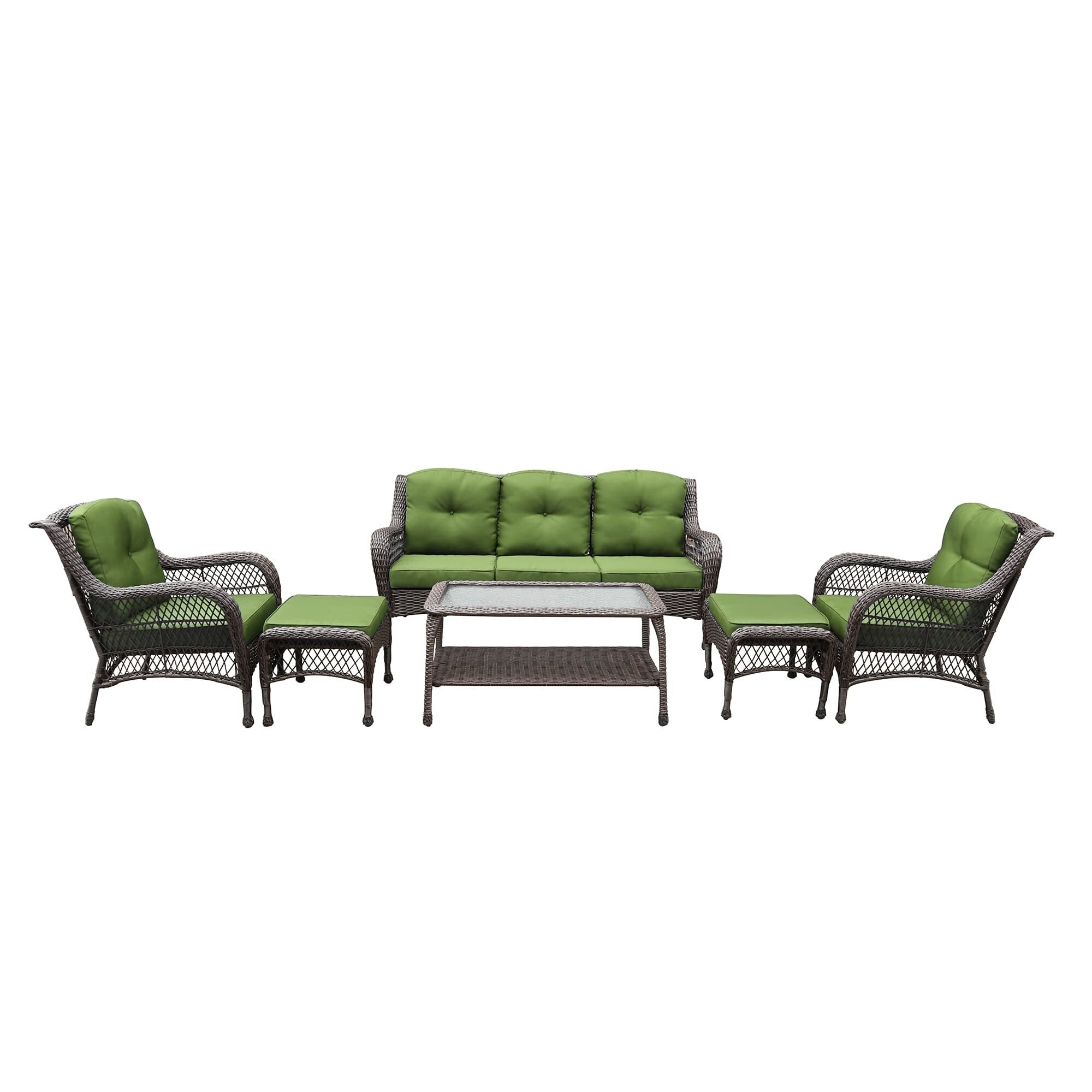 Ensemble de 6 meubles de patio en résine tressée avec dossier haut