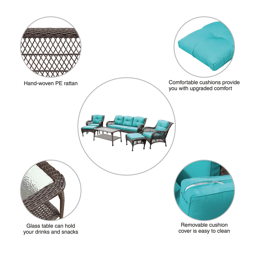 Ensemble de 6 meubles de patio en résine tressée avec dossier haut