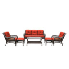 Ensemble de 6 meubles de patio en résine tressée avec dossier haut