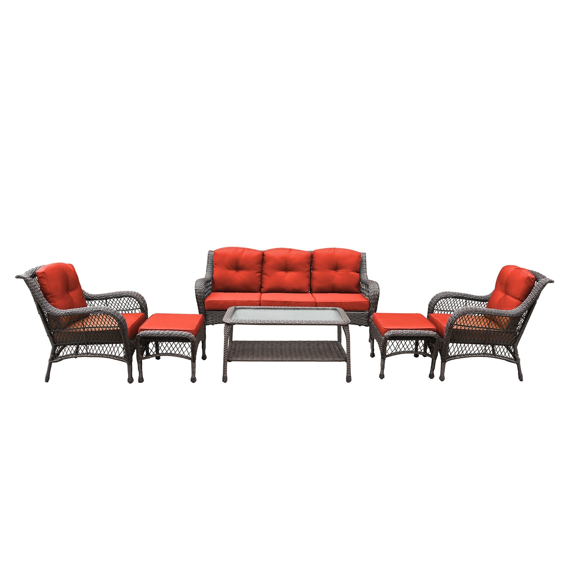 Ensemble de 6 meubles de patio en résine tressée avec dossier haut