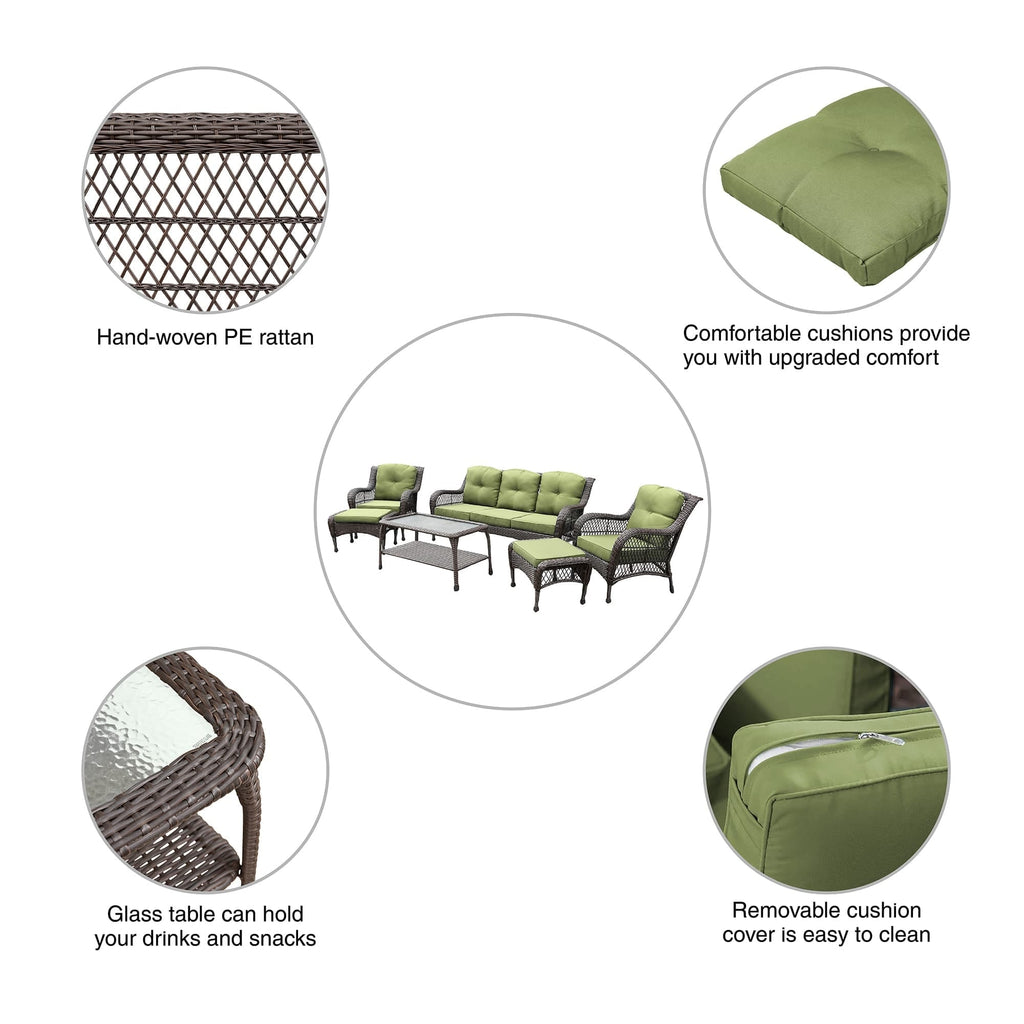 Ensemble de 6 meubles de patio en résine tressée avec dossier haut