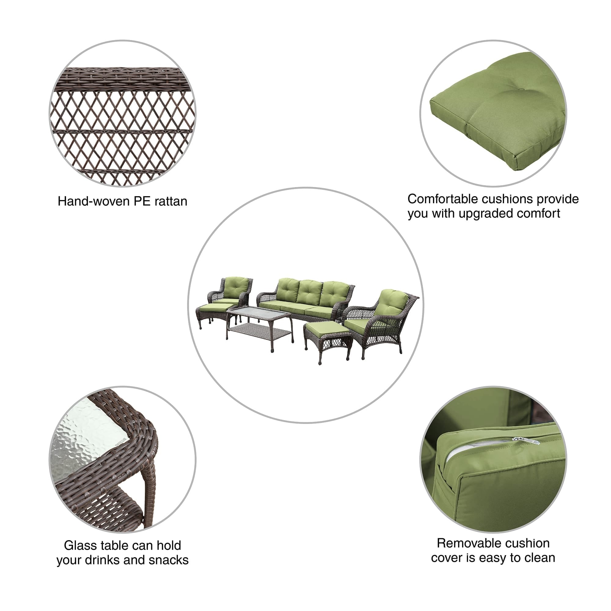 Ensemble de 6 meubles de patio en résine tressée avec dossier haut